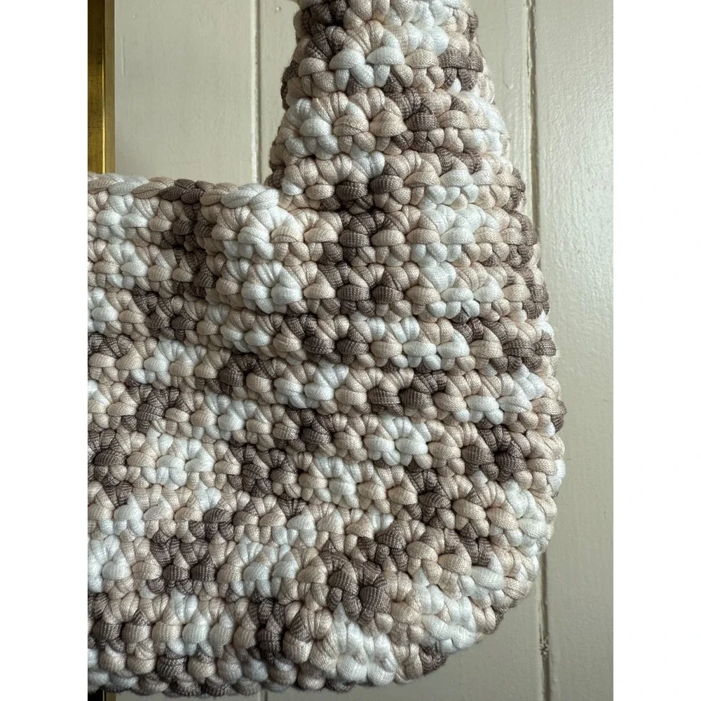 Crochet Handbag Shoulder Bag Women's Knit Purse Beige Brown White Woven Hobo